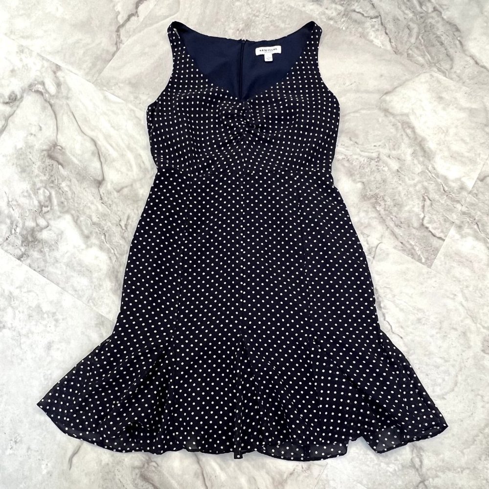 Kate Young for Target Dress 8 Blue Womens Polka Dot‎ Sleeveless Flounce Hem